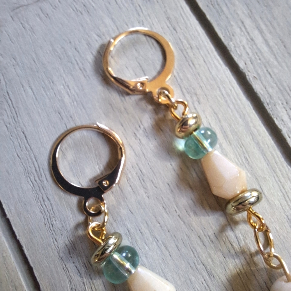 Gold Plated Dangle Earrings Coastal Beachy Soft Jewelry Gifts Boho Blue Artsy - Picture 6 of 6